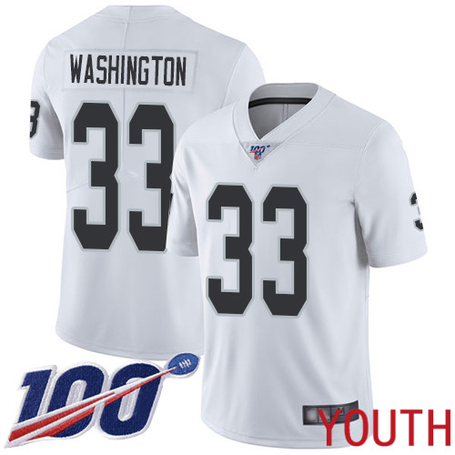 Oakland Raiders Limited White Youth DeAndre Washington Road Jersey NFL Football #33 100th Jersey